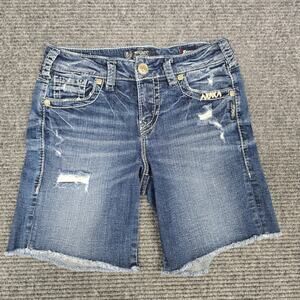 Silver Jeans Co Boyfriend Mid Rise Shorts Women 26 Blue Distressed Bermuda
